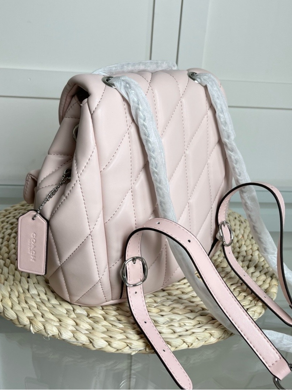 Coach Quilted Pale Pink Leather Backpack with Front Pockets - Picture 5 of 10